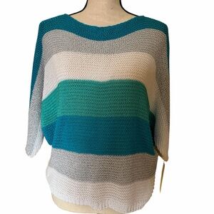 Striped Teal and White Knit Women's Sweater